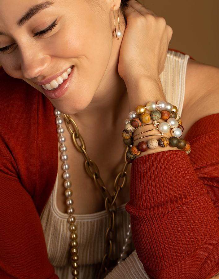 BAGGINS-White South Sea Pearl and Jasper Bead Bracelet-WHITE