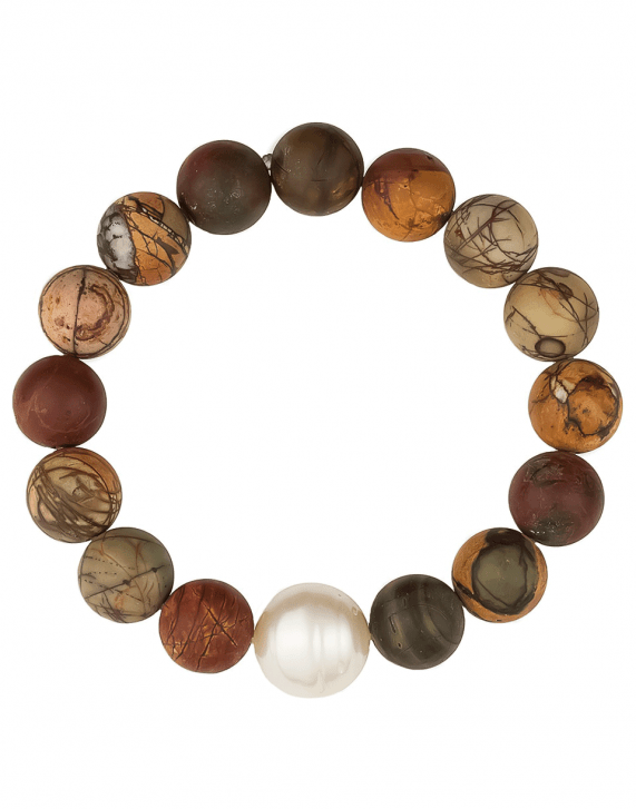 BAGGINS-White South Sea Pearl and Jasper Bead Bracelet-WHITE