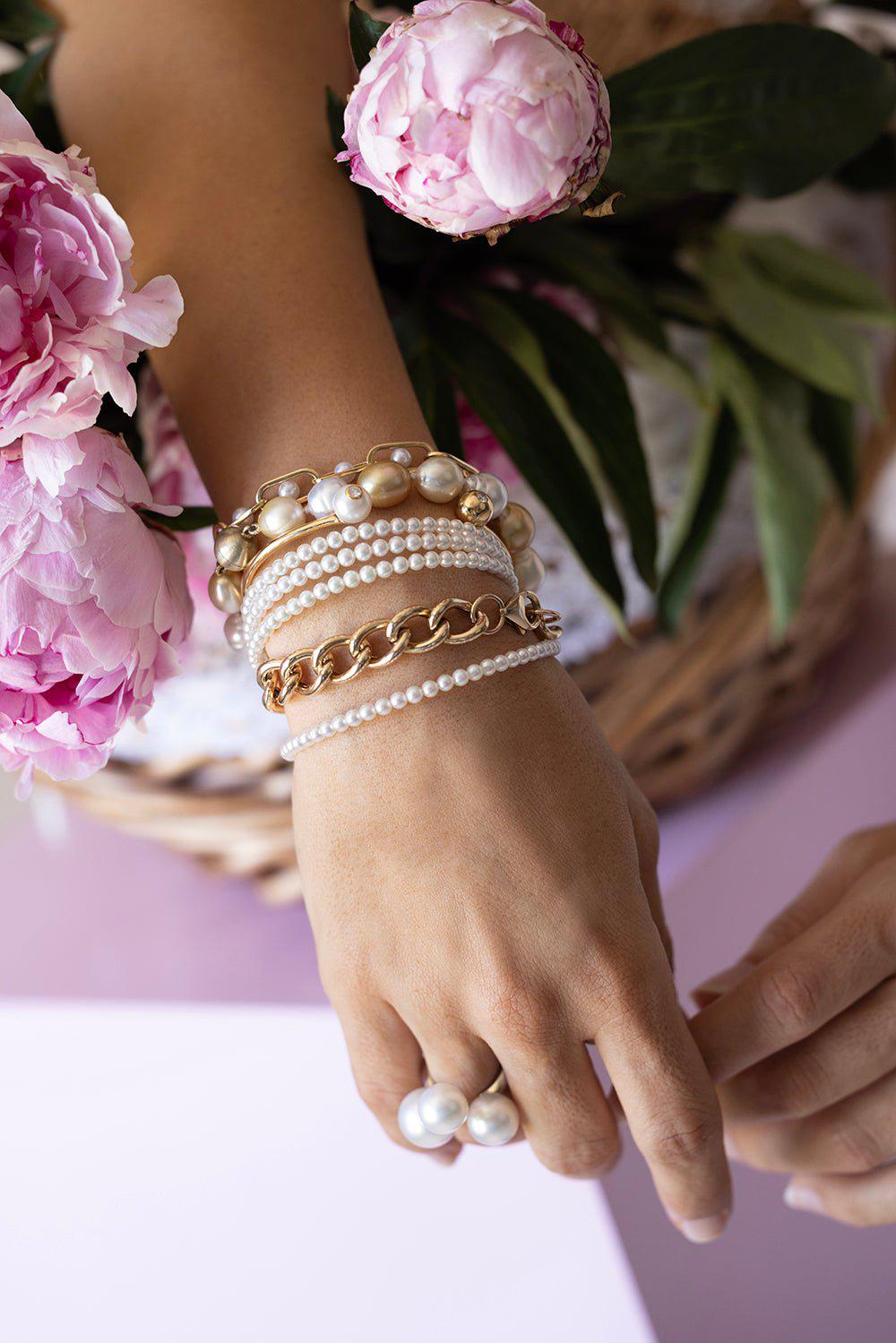 BAGGINS-Gold And White South Sea Pearl Bracelet-YELLOW GOLD