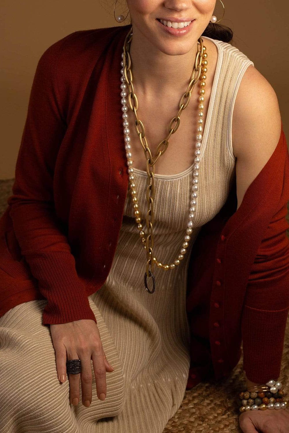 BAGGINS-Gold And White South Sea Pearl Necklace-YELLOW GOLD