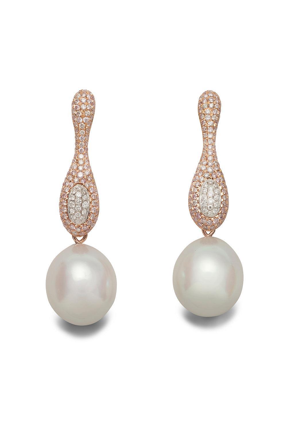 BAGGINS-Pink Diamond Pearl Drop Earrings-ROSE GOLD