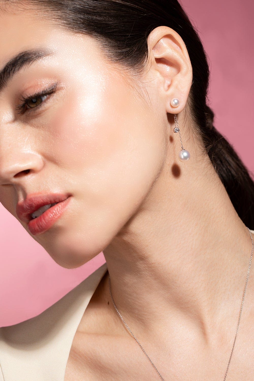 BAGGINS-Akoya Cultured Pearl Dangle Chain Earrings-WHITE GOLD