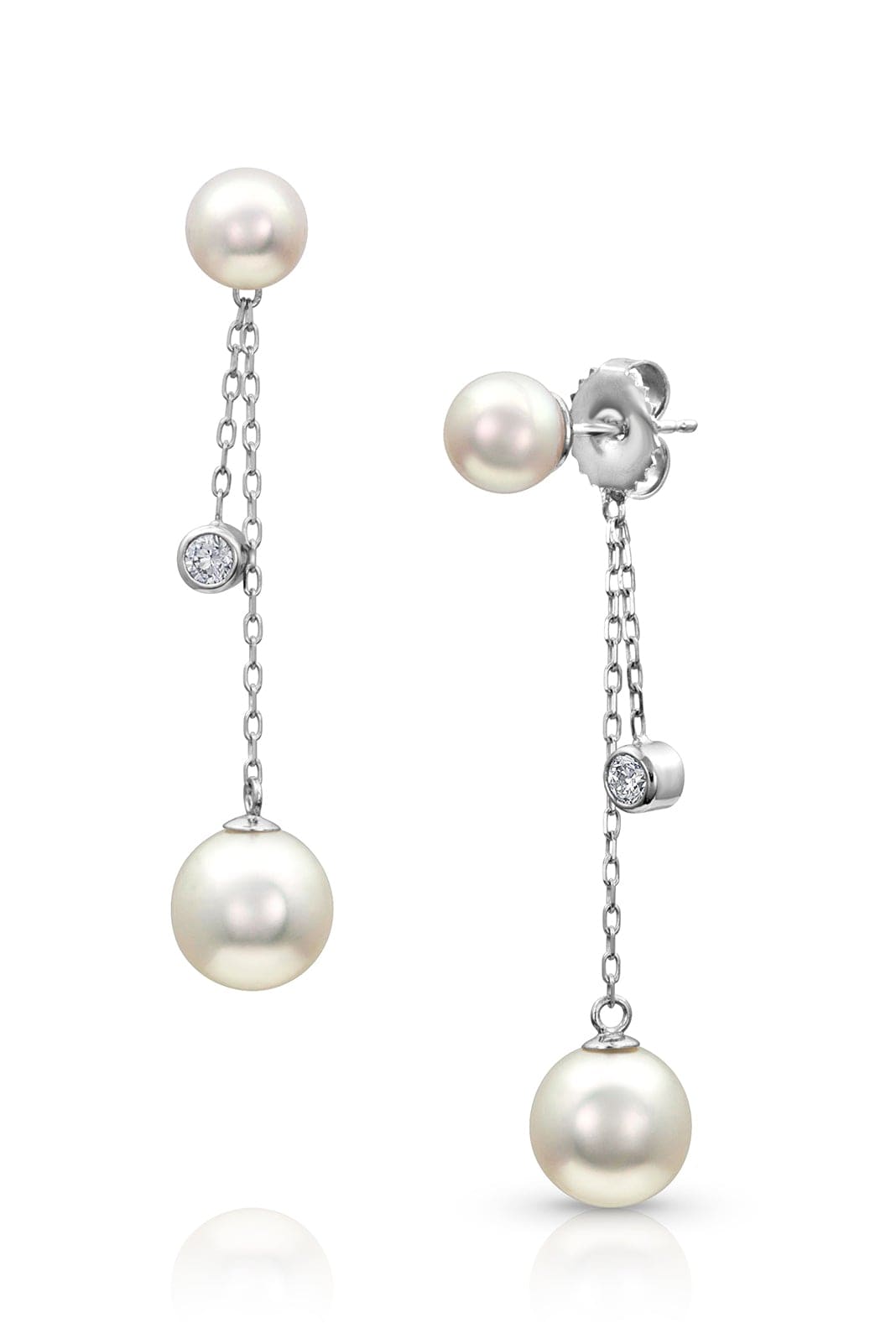 BAGGINS-Akoya Cultured Pearl Dangle Chain Earrings-WHITE GOLD