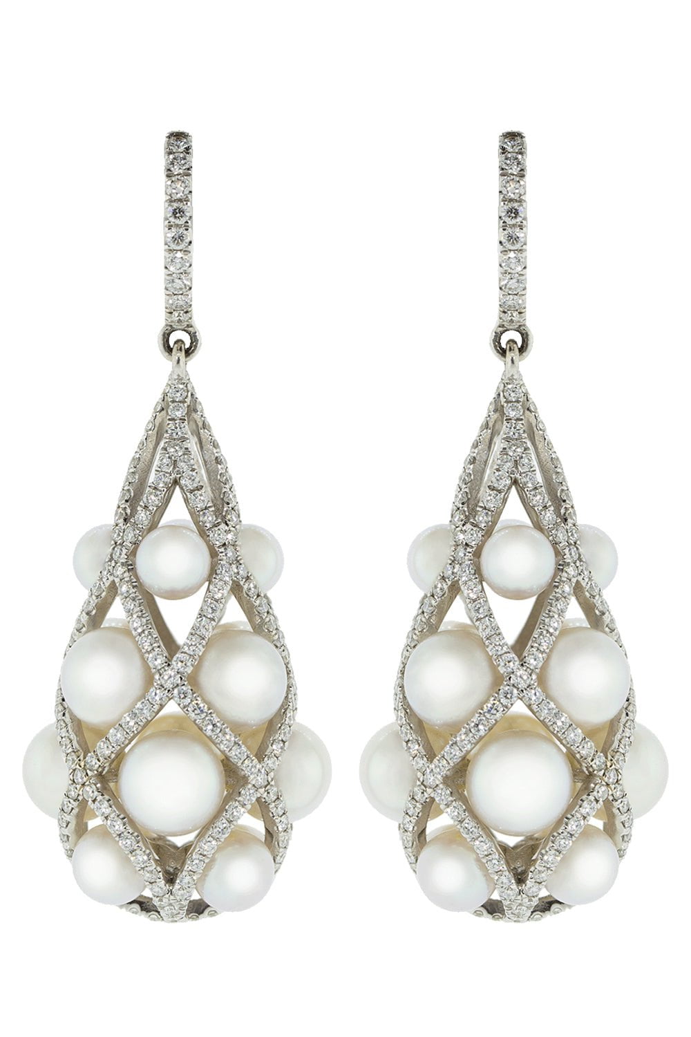 BAGGINS-Akoya Pearl and Diamond Earrings-WHITE GOLD