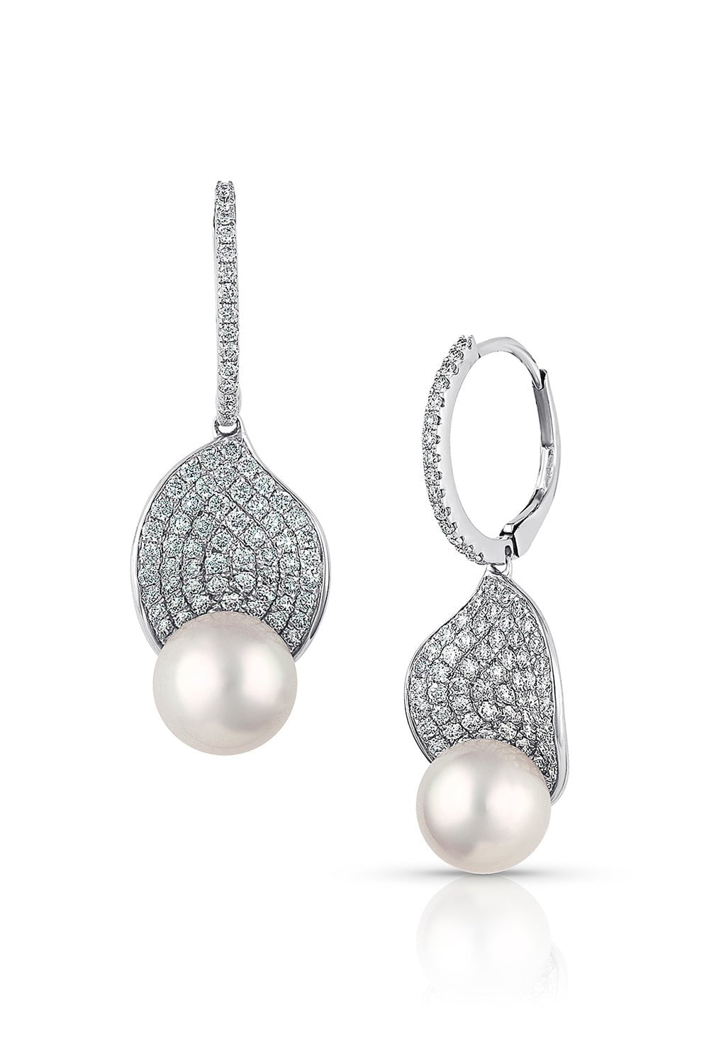 BAGGINS-Akoya Pearl Dangle Hoop Earrings-WHITE GOLD