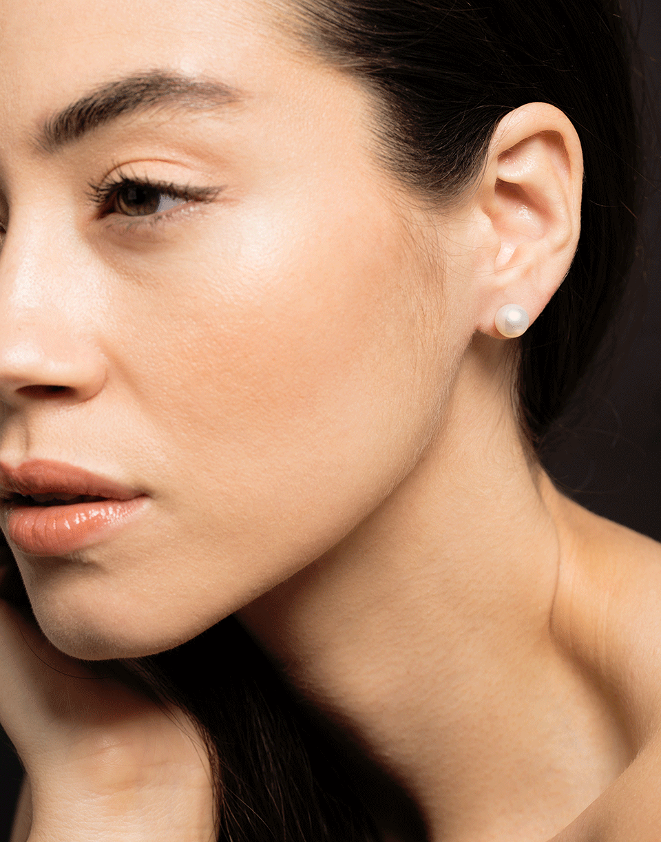 BAGGINS-Round Akoya Pearl Studs - 7.5mm-WHITE GOLD