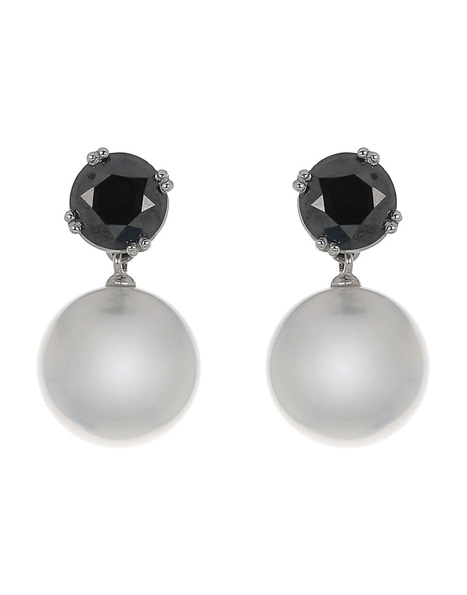 BAGGINS-Black Diamond and South Sea Pearl Earrings-WHITE GOLD