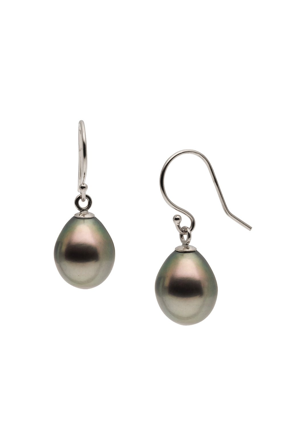 BAGGINS-Black Pearl Shepherd Hook Earrings-WHITE GOLD