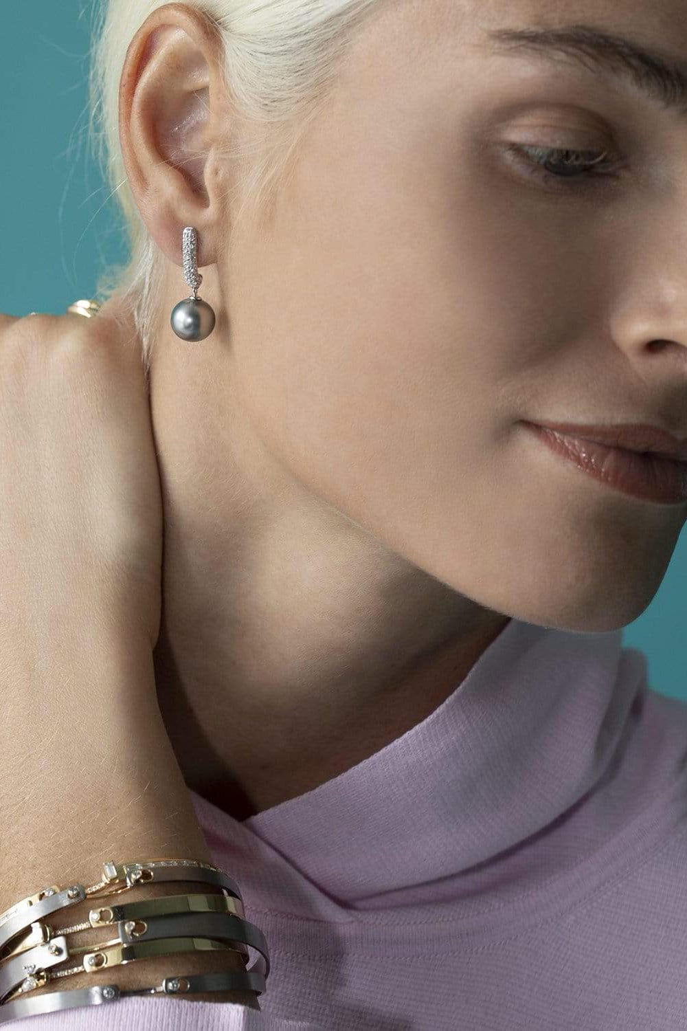 BAGGINS-Diamond Pave and Tahitian Pearl Drop Earrings-WHITE GOLD