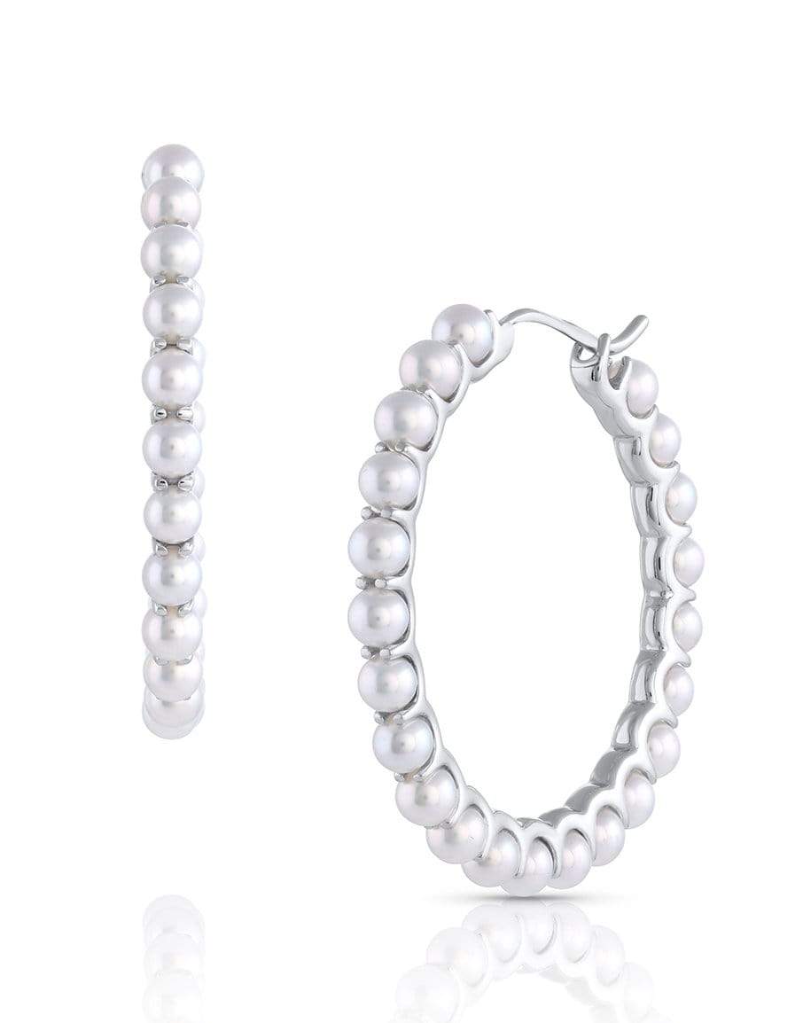BAGGINS-Large Akoya Pearl Hoops 3-3.5mm-WHITE GOLD