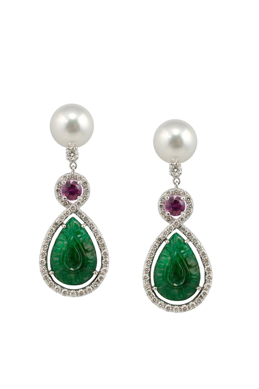 BAGGINS-Mixed Color Stone Pearl Earrings-WHITE GOLD