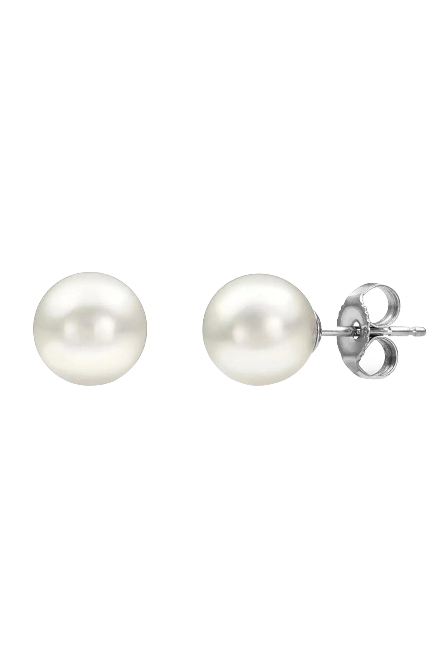 BAGGINS-Round Akoya Pearl Studs - 6.5mm-WHITE GOLD