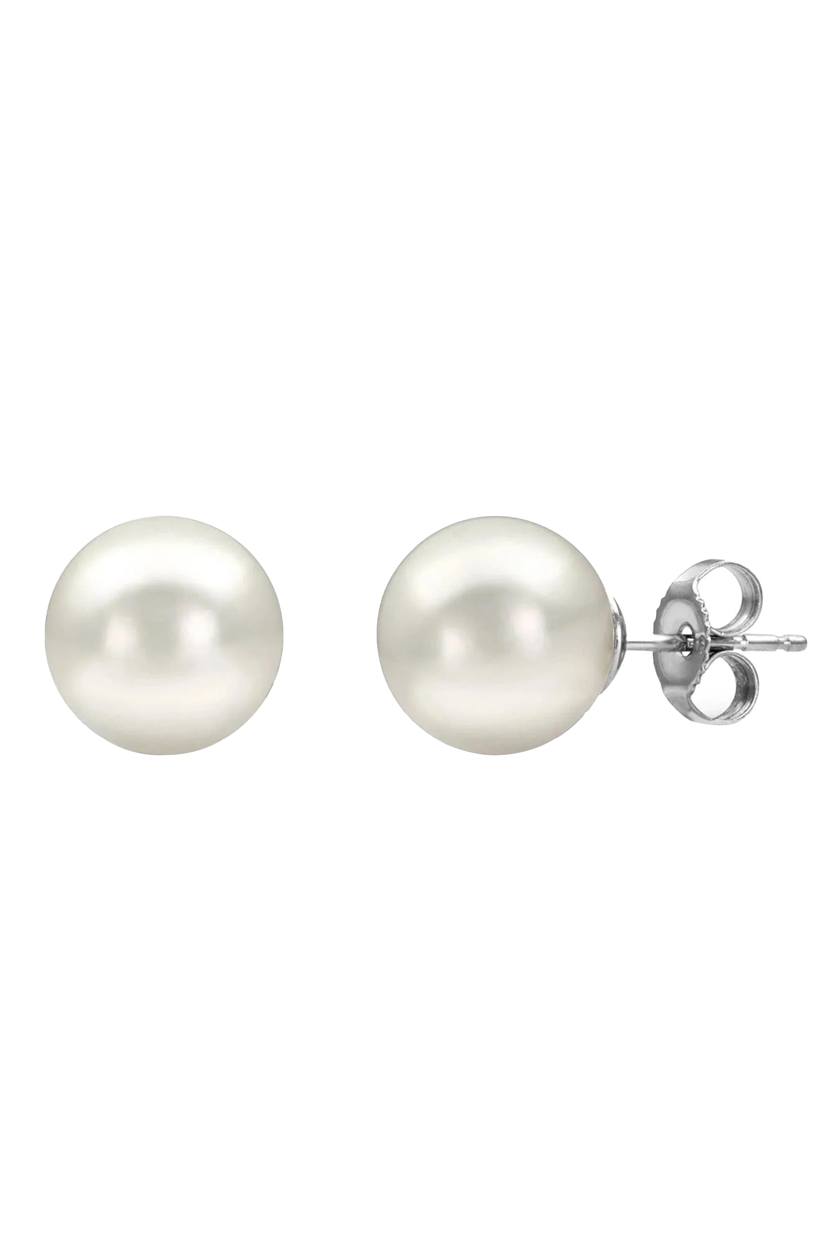 BAGGINS-Round Akoya Pearl Studs - 7.5mm-WHITE GOLD
