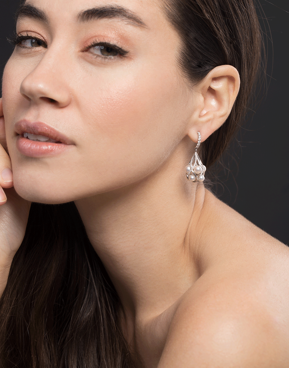 BAGGINS-Small Akoya Pearl And Diamond Earrings-WHITE GOLD