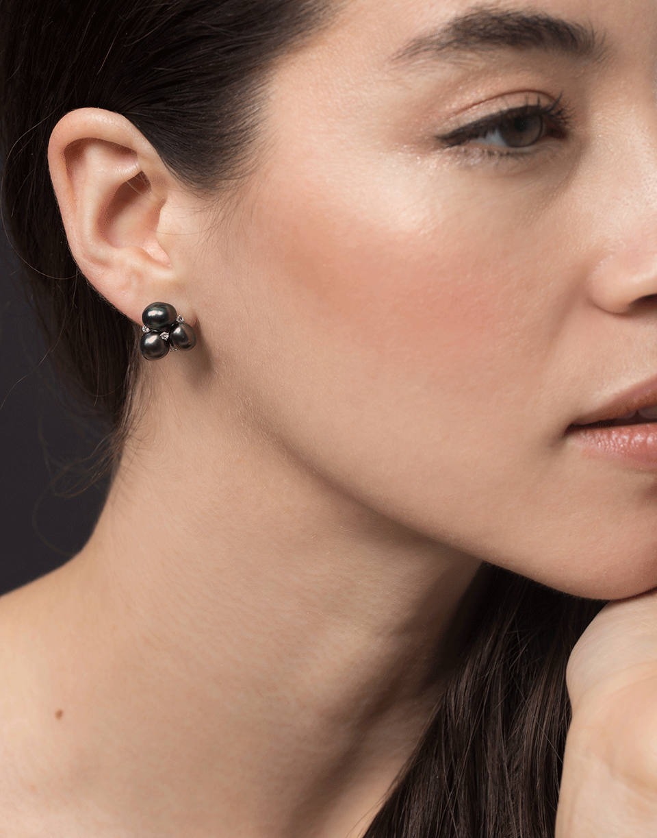 BAGGINS-Three Tahitian Pearl and Diamond Cluster Stud-WHITE GOLD