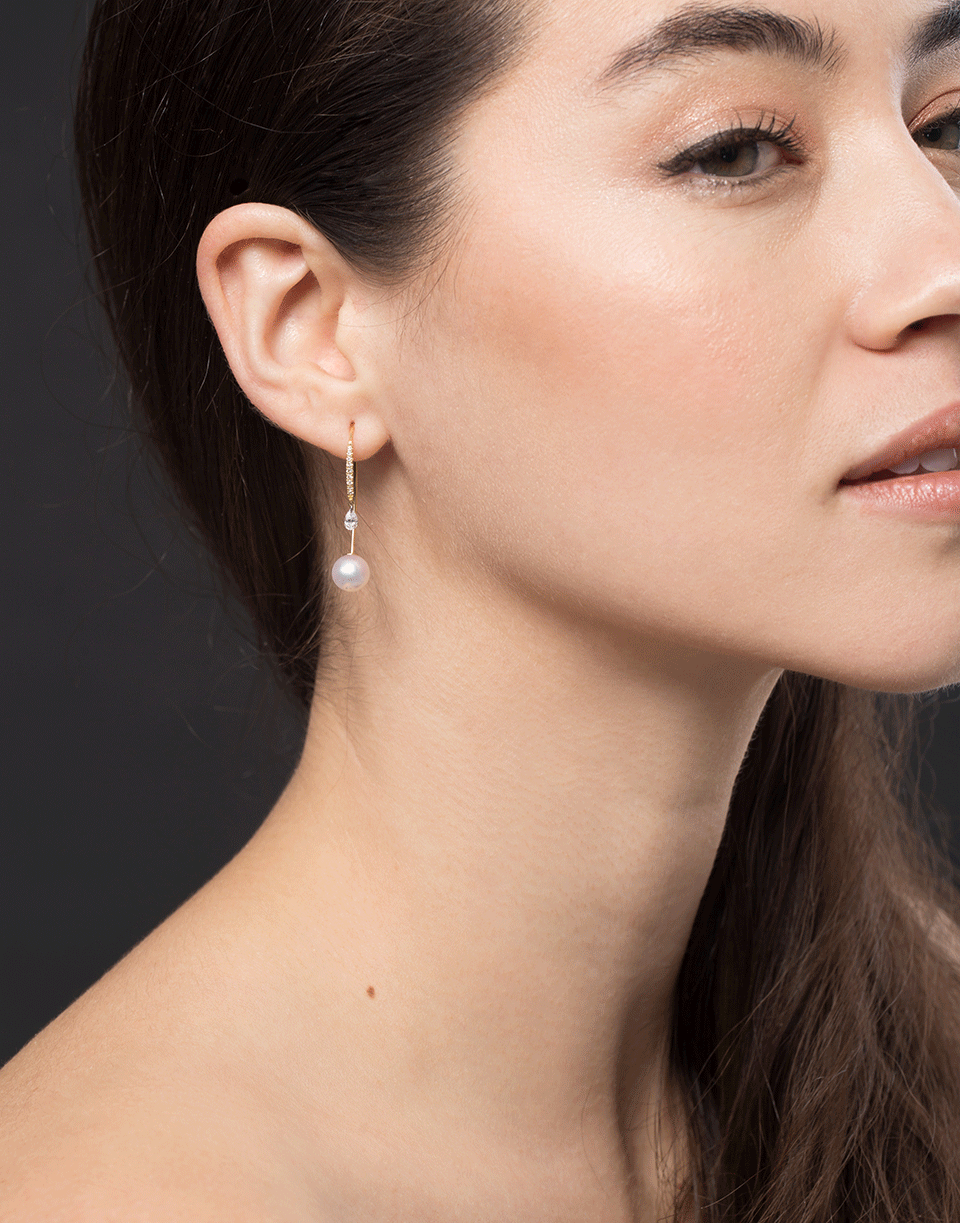 BAGGINS-Diamond and Akoya Pearl Drop Threader Earrings-YELLOW GOLD