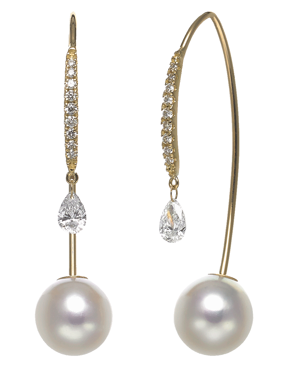 BAGGINS-Diamond and Akoya Pearl Drop Threader Earrings-YELLOW GOLD