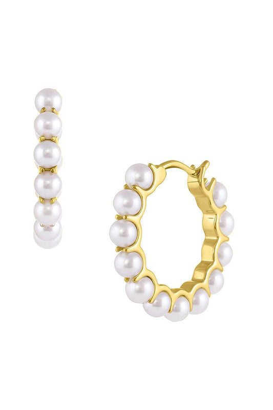 Small Pearl Hoop Earrings-YELLOW GOLD-JEWELRYFINE JEWELEARRING-BAGGINS