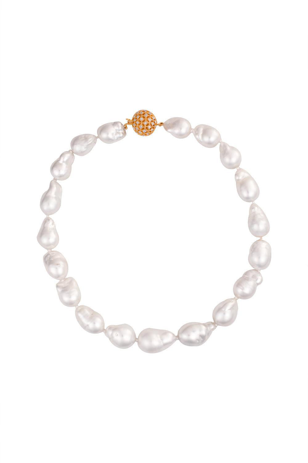 White South Sea Baroque Pearl Necklace - Yellow Gold