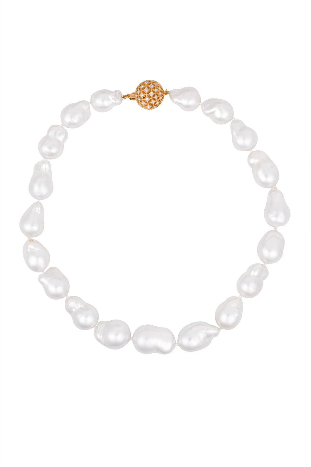 South Sea Pearl Diamond Necklace-YELLOW GOLD-16.5-JEWELRYFINE JEWELNECKLACE O-BAGGINS