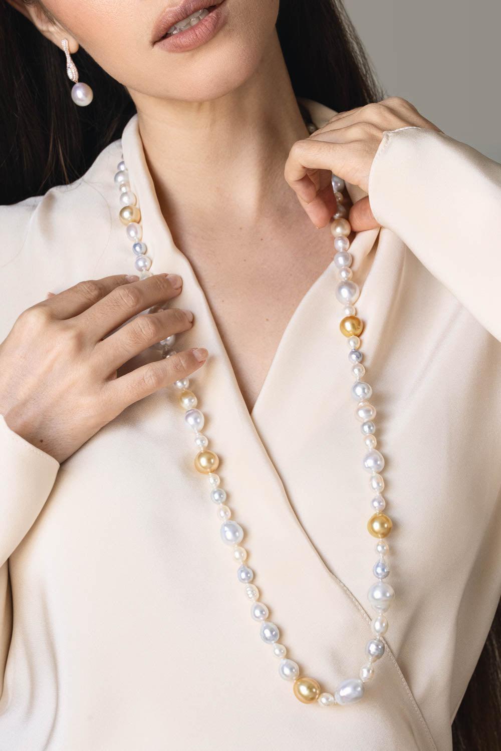 Multi Color South Sea Pearl Necklace-YELLOW GOLD-36-JEWELRYFINE JEWELNECKLACE O-BAGGINS