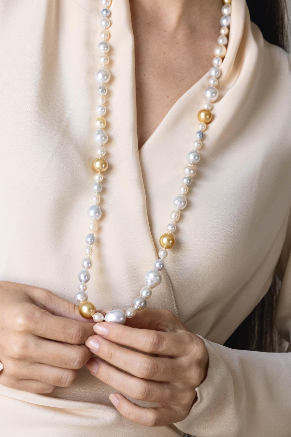 Multi Color South Sea Pearl Necklace-YELLOW GOLD-36-JEWELRYFINE JEWELNECKLACE O-BAGGINS