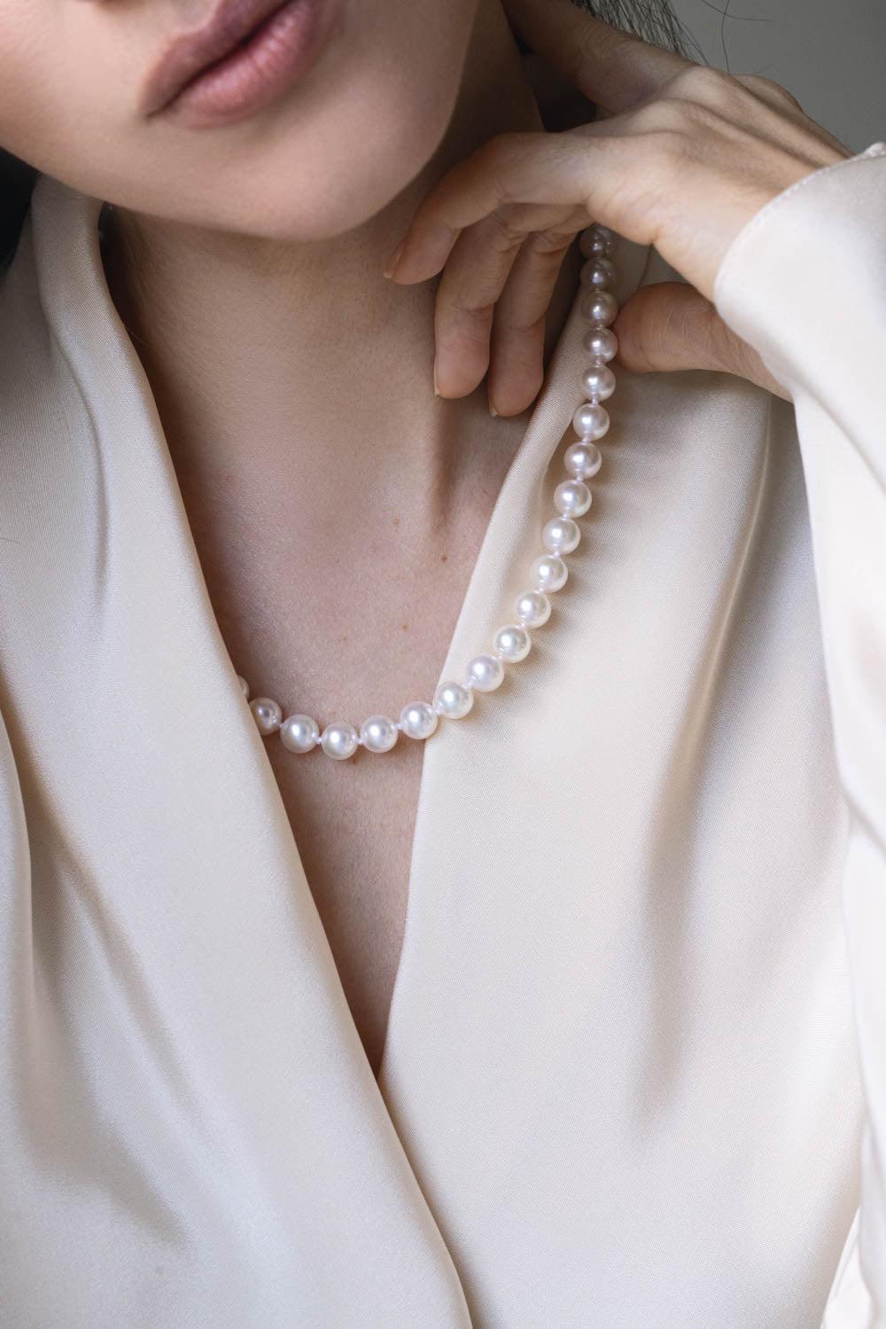 BAGGINS-Akoya Pearl Ball Clip Necklace-YELLOW GOLD