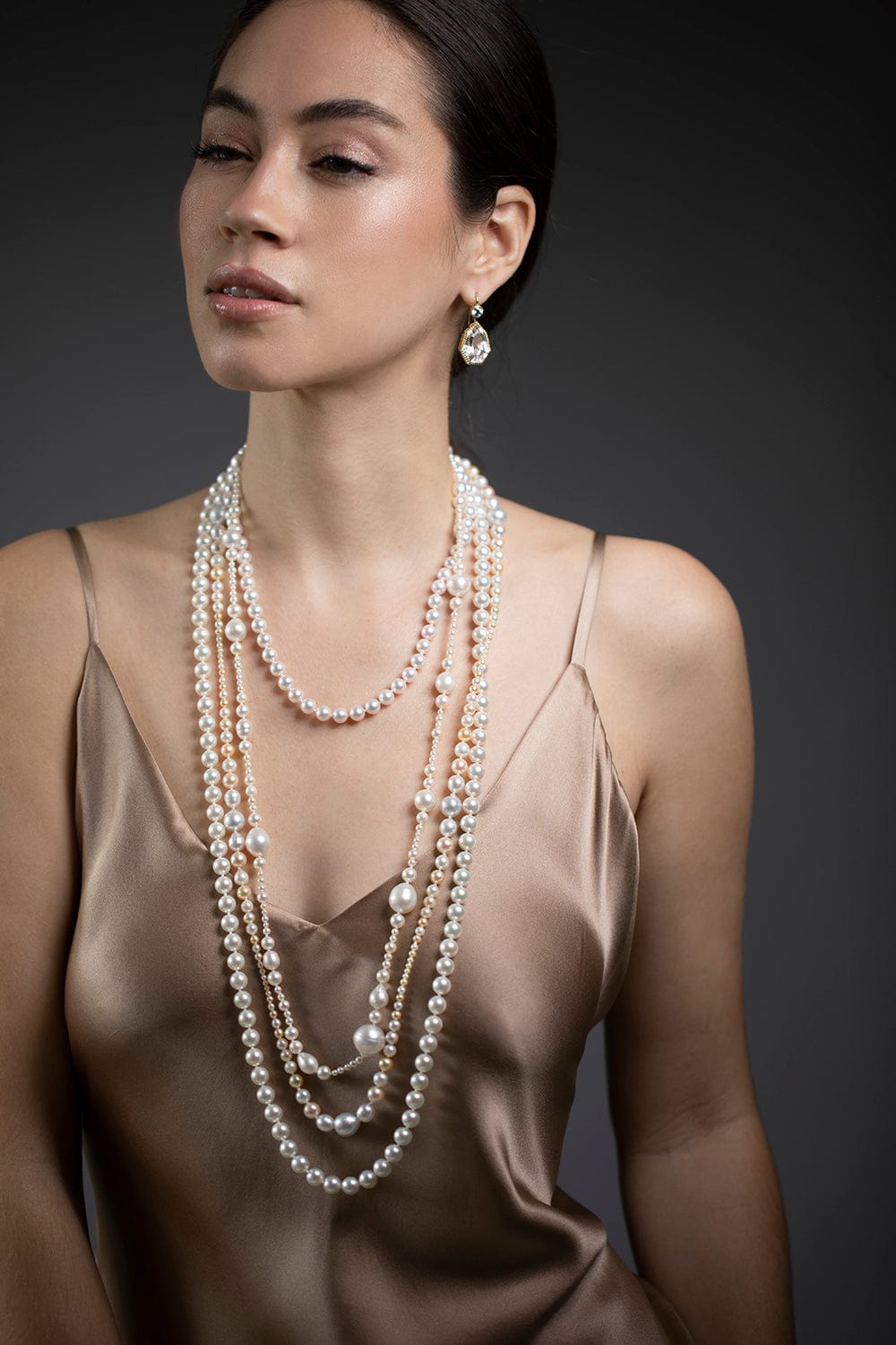 BAGGINS-Mixed Size Multi Color Pearl Necklace-YELLOW GOLD