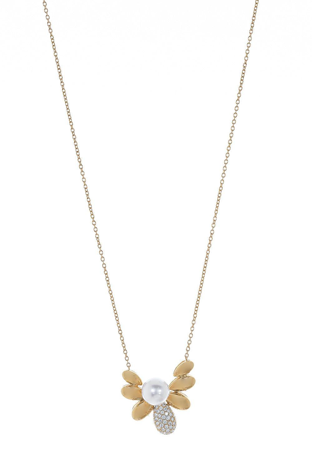 Pearl Diamond Bee Necklace-YELLOW GOLD-JEWELRYFINE JEWELNECKLACE O-BAGGINS