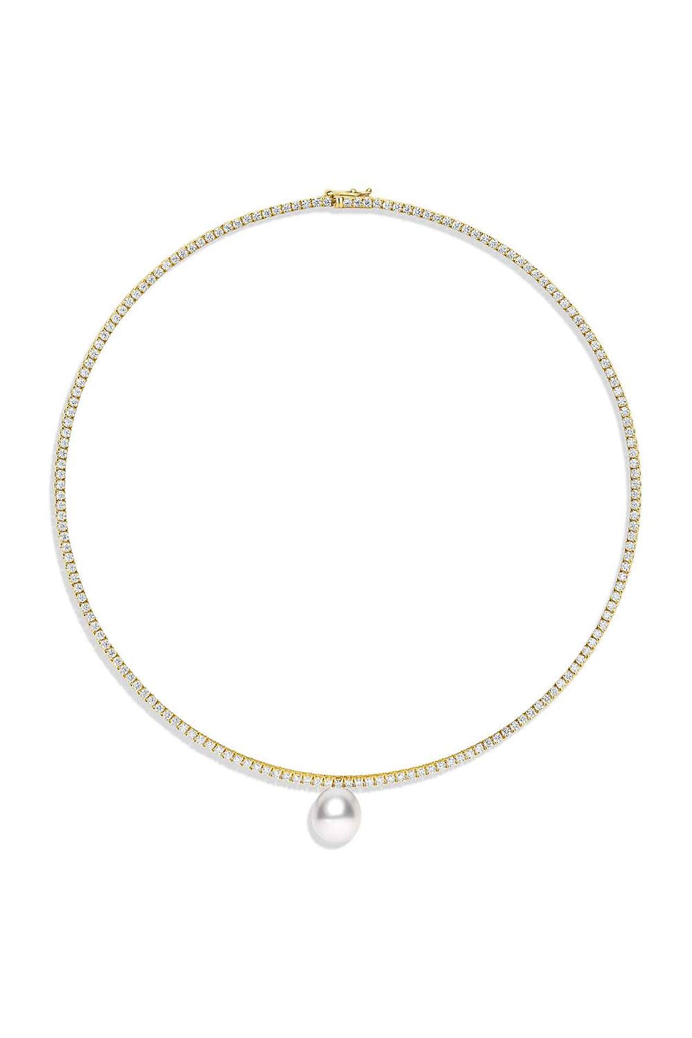 BAGGINS-Pearl Drop Diamond Line Necklace-YELLOW GOLD