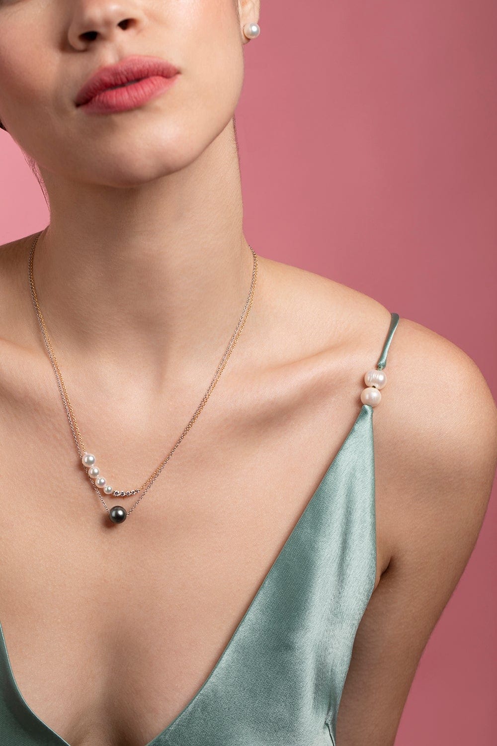 BAGGINS-Split Akoya Pearl and Diamond Necklace-YELLOW GOLD