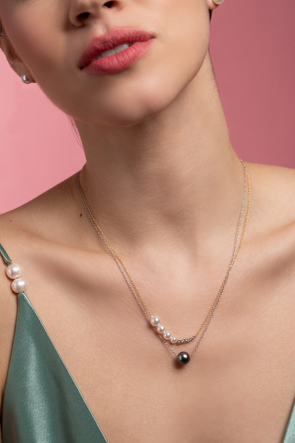 BAGGINS-Split Akoya Pearl and Diamond Necklace-YELLOW GOLD