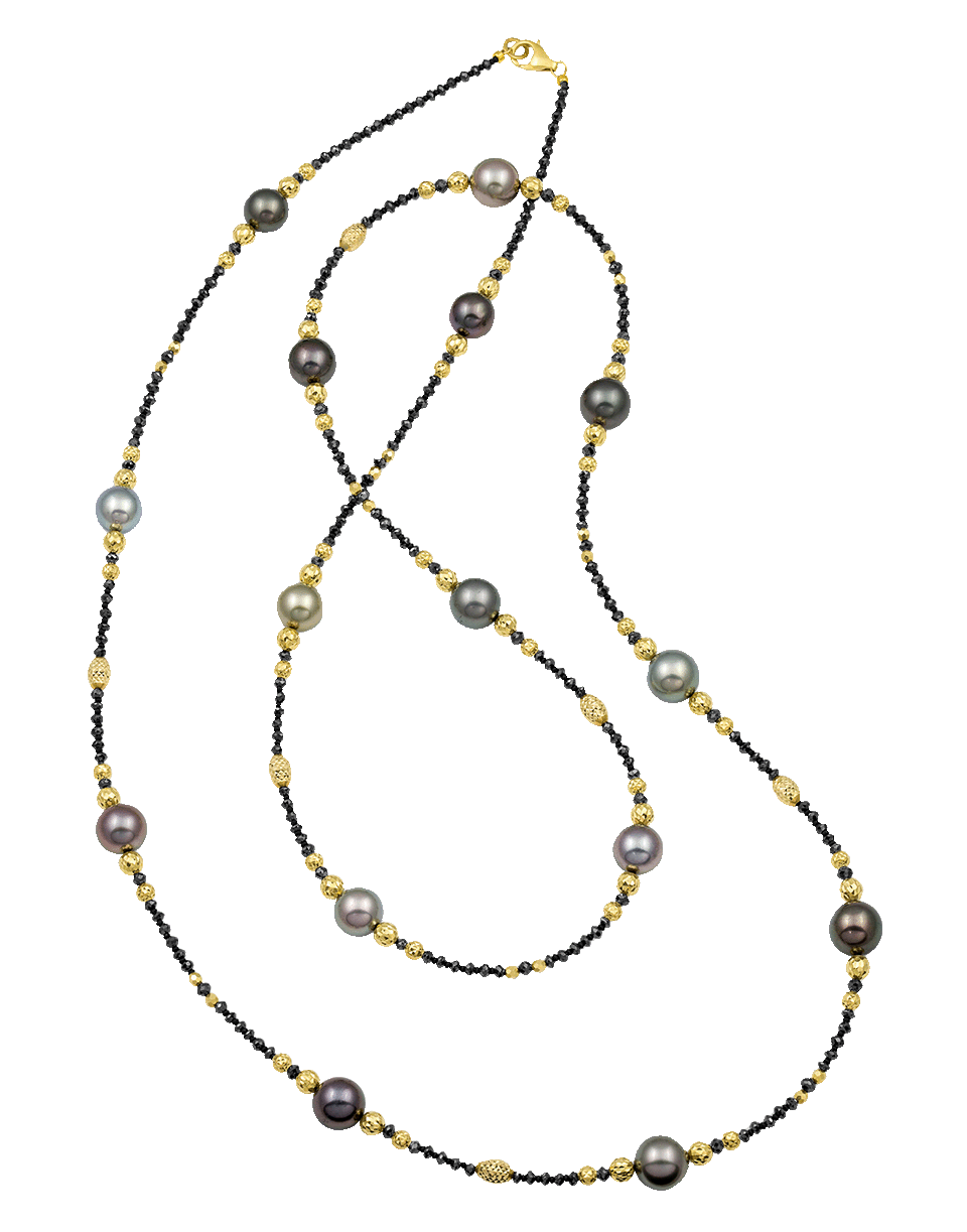 BAGGINS-Tahitian Pearl and Black Diamond Beaded Wrap Necklace-YELLOW GOLD