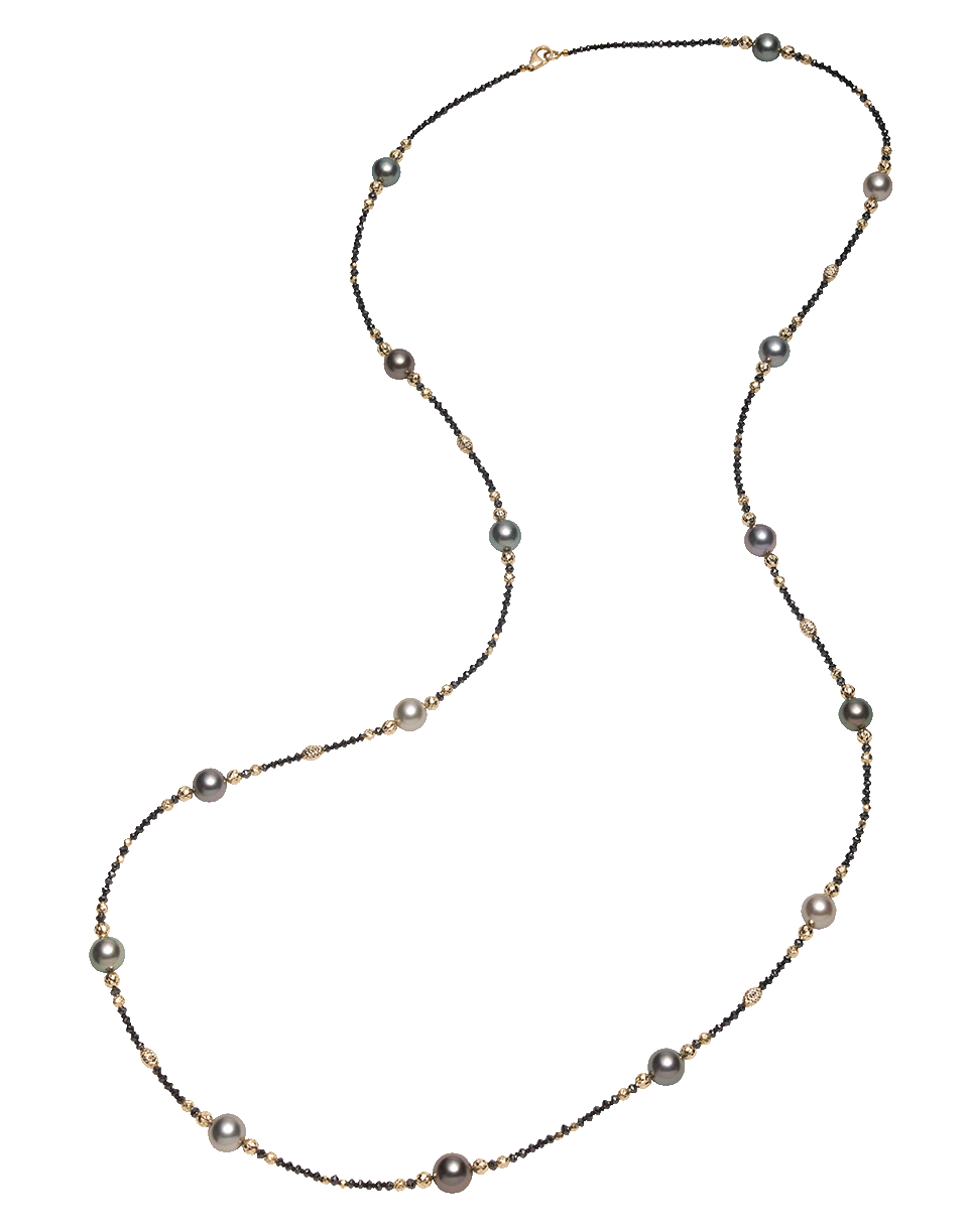 BAGGINS-Tahitian Pearl and Black Diamond Beaded Wrap Necklace-YELLOW GOLD