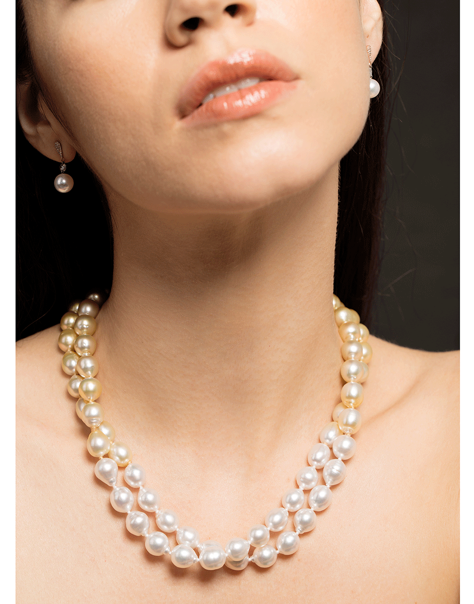 BAGGINS-White and Golden South Sea Pearl Necklace-YELLOW GOLD