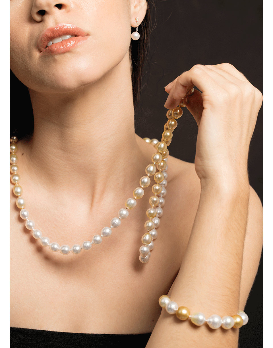 BAGGINS-White and Golden South Sea Pearl Necklace-YELLOW GOLD