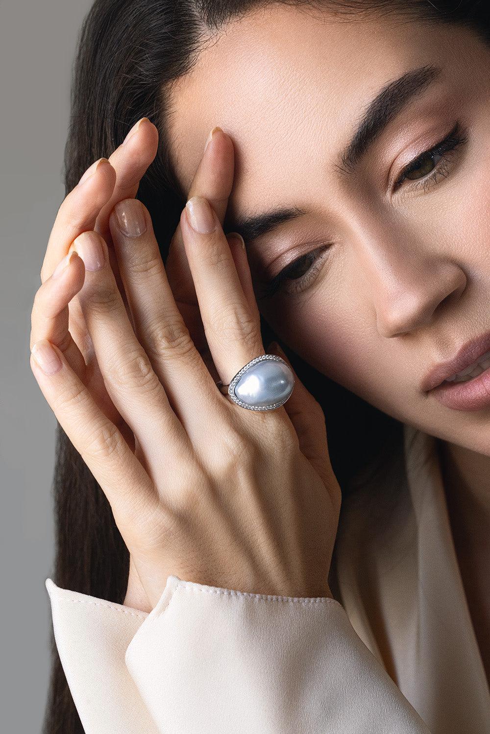 BAGGINS-South Sea Baroque Pearl Diamond Ring-WHITE GOLD