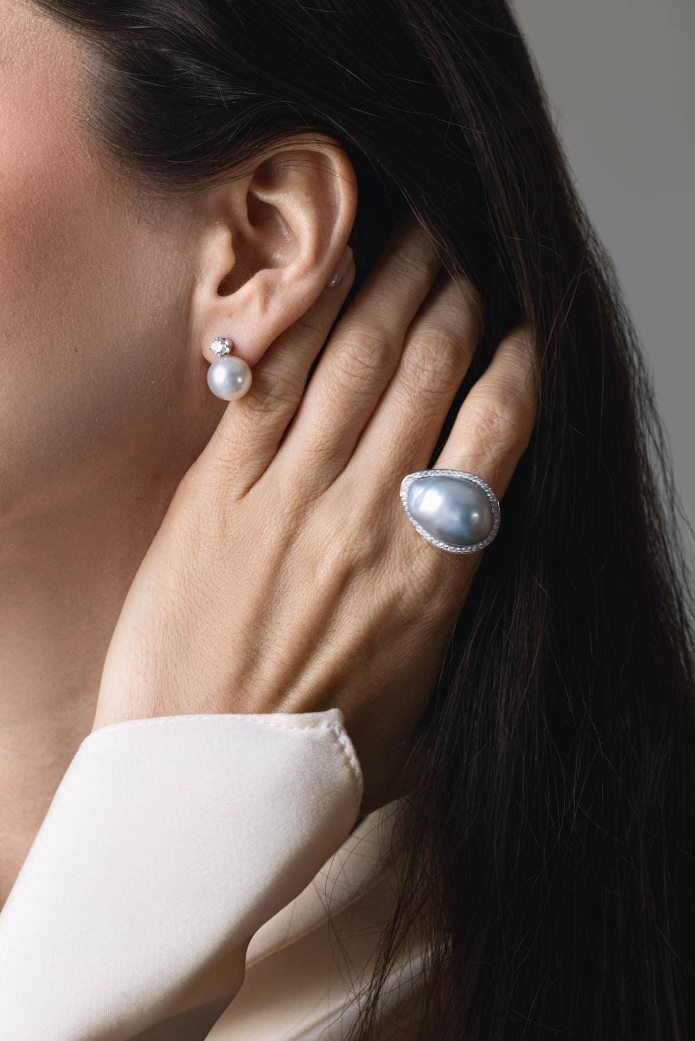 BAGGINS-South Sea Baroque Pearl Diamond Ring-WHITE GOLD