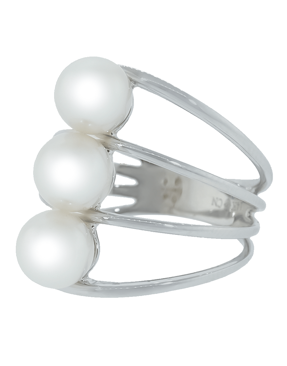 BAGGINS-Three White Akoya Pearl Ring-WHITE GOLD