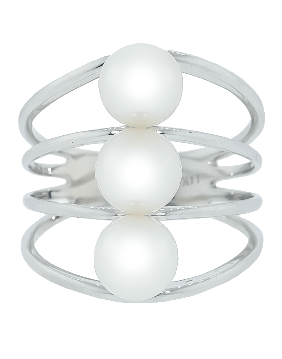 BAGGINS-Three White Akoya Pearl Ring-WHITE GOLD