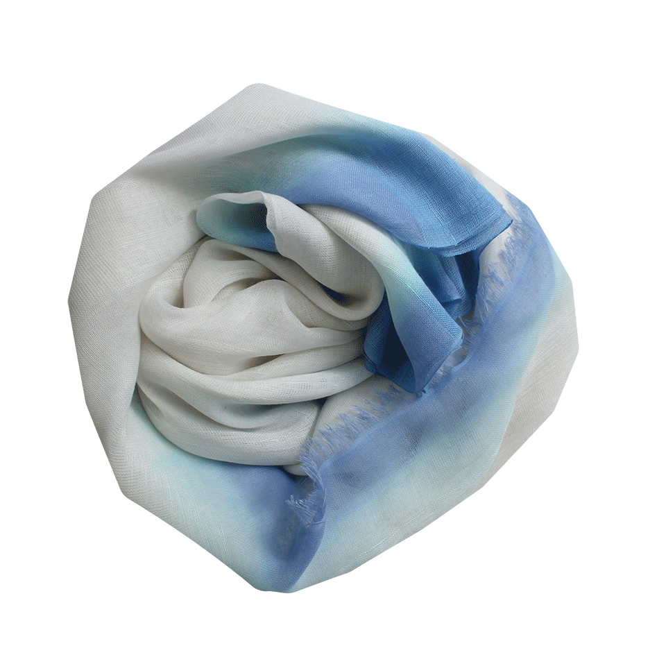 BAJRA SHAWLS-Shadow Stripe Border Shawl-WHT/BLUE