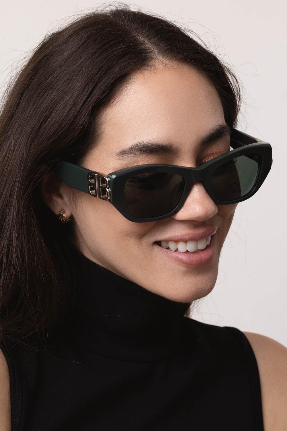 BALENCIAGA-Rectangle Logo Sunglasses-GREEN