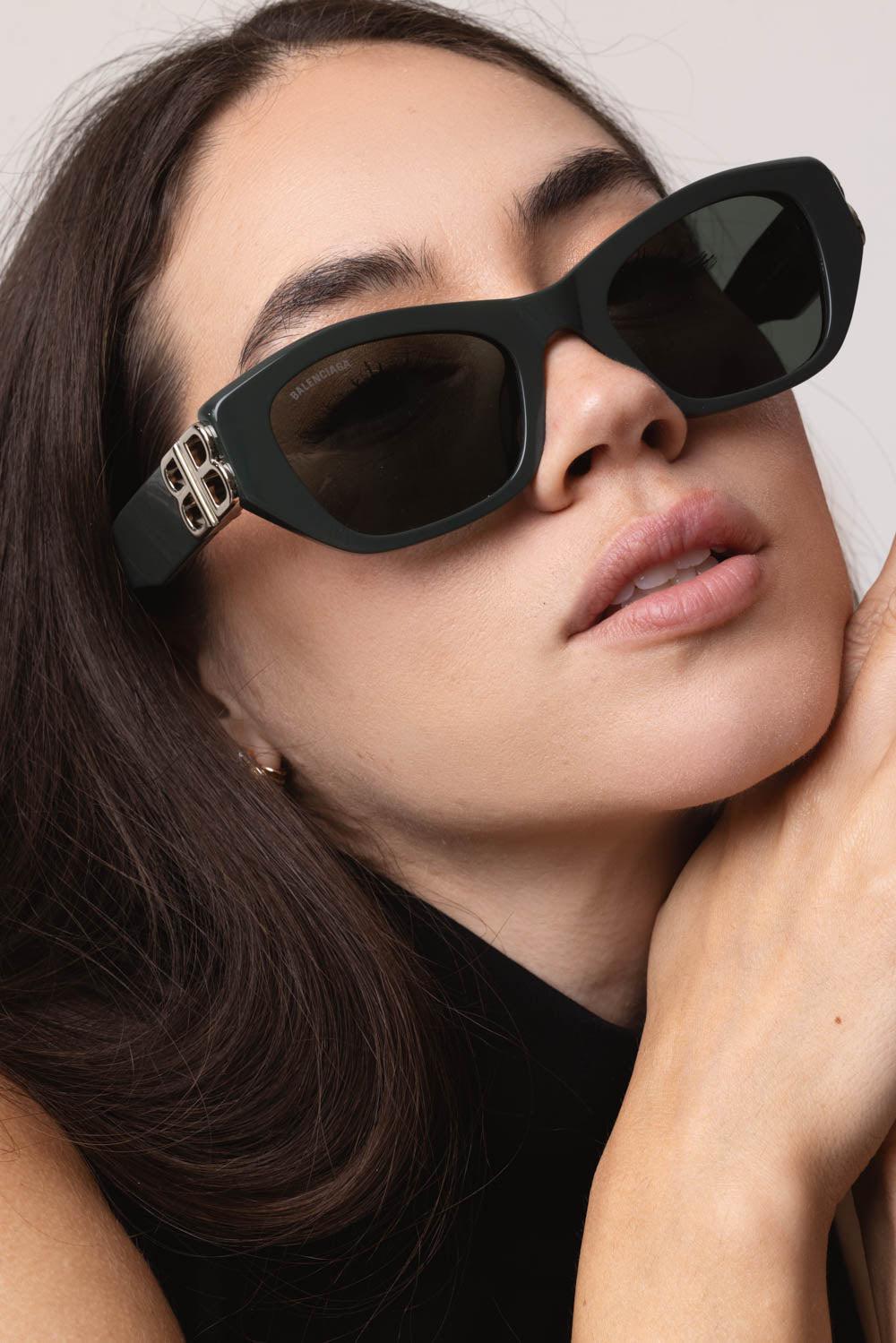 BALENCIAGA-Rectangle Logo Sunglasses-GREEN