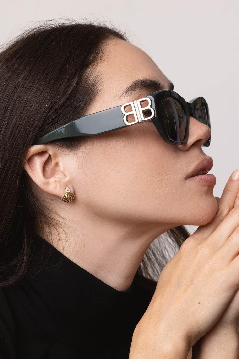 BALENCIAGA-Rectangle Logo Sunglasses-GREEN