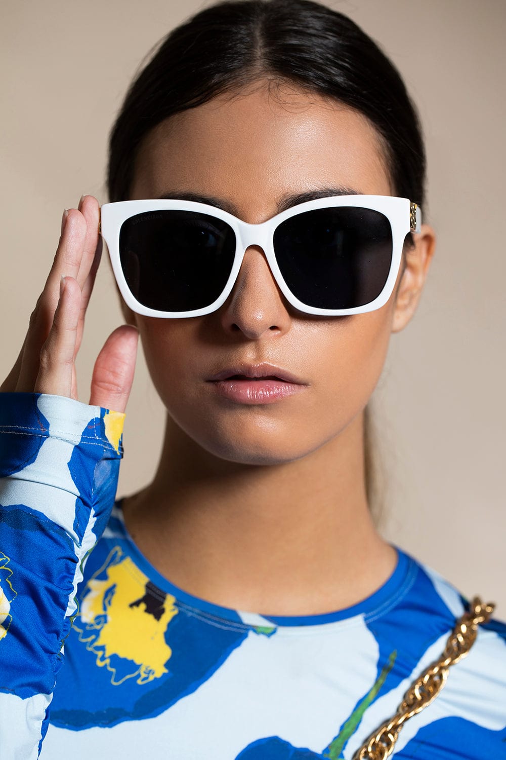 BALENCIAGA-Logo Sunglasses - White-WHT/GLD
