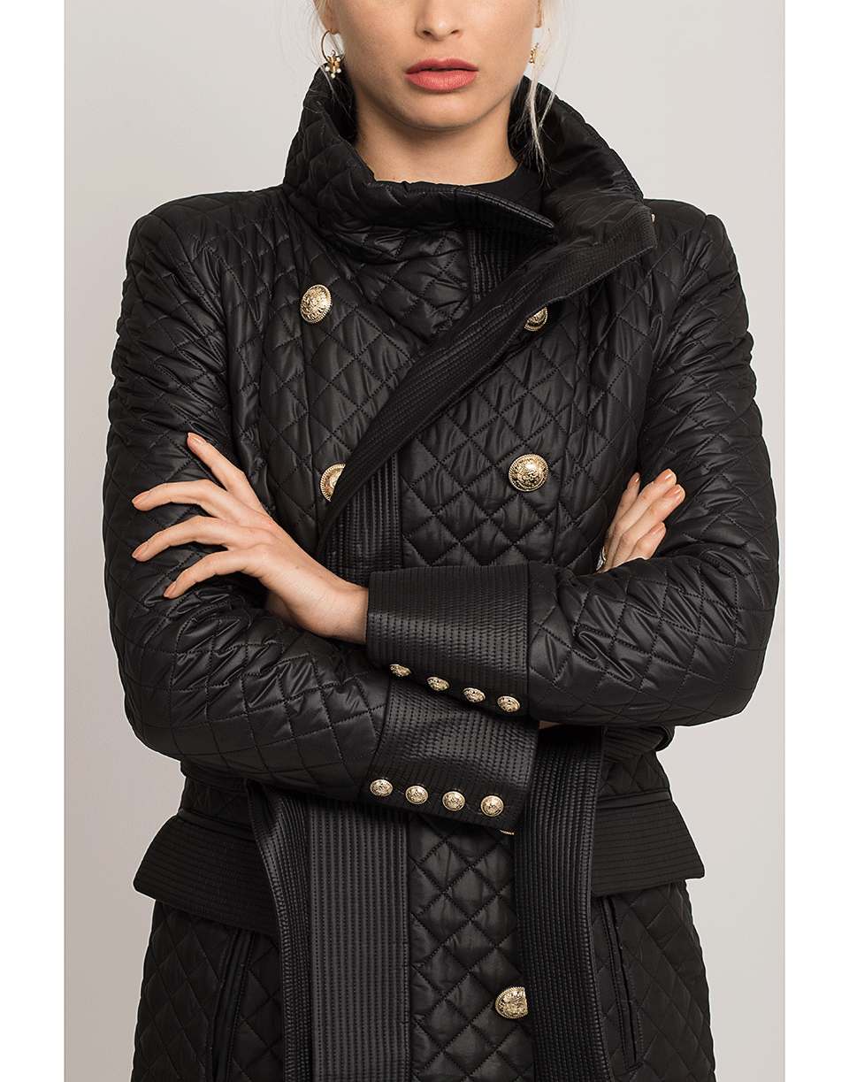 BALMAIN-Quilted Double Breasted Nylon Coat-