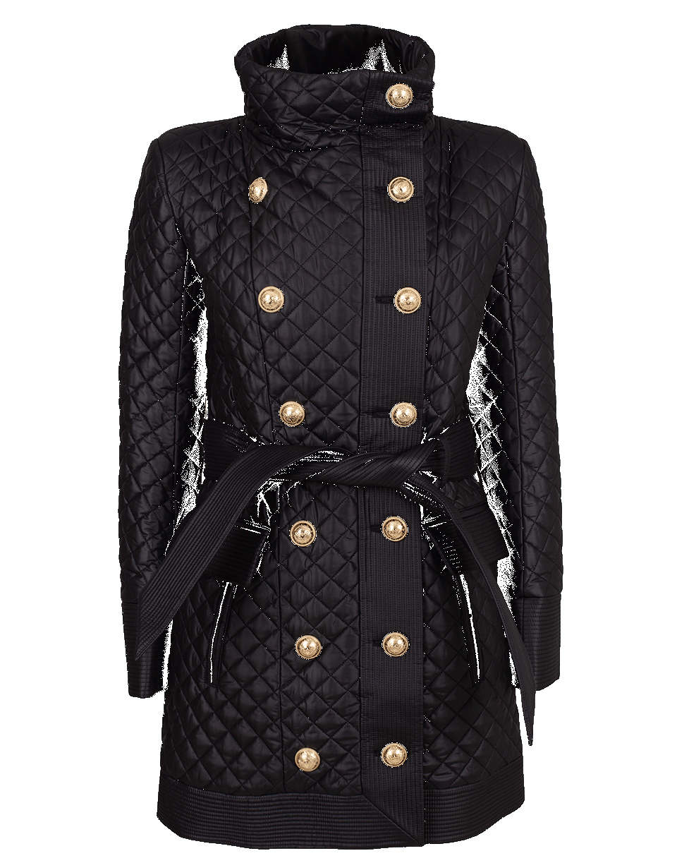 BALMAIN-Quilted Double Breasted Nylon Coat-