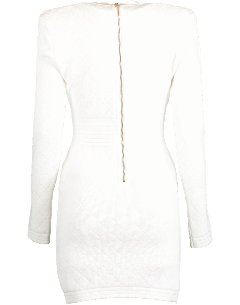 BALMAIN-Diamond Viscose V-neck Dress-BLANC