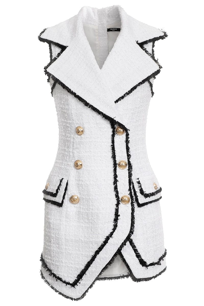 BALMAIN-Asymmetric 6 Button Dress-
