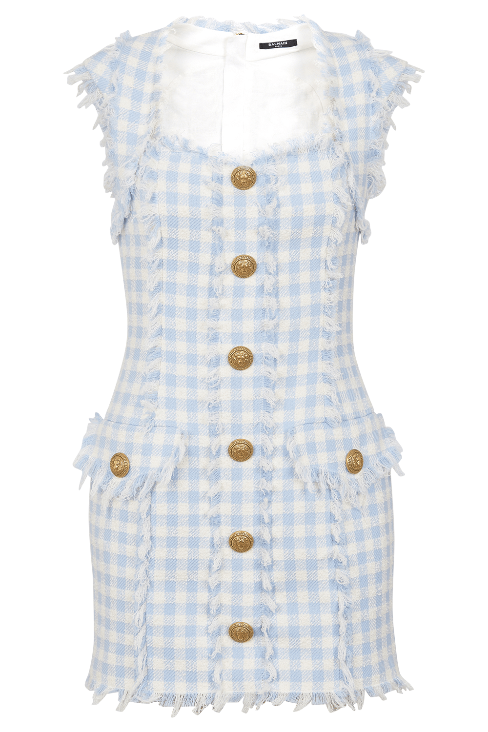 BALMAIN-Gingham Tweed Dress-